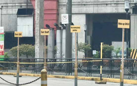 Poveda’s new drop-off signs say “Wake up CHILD”